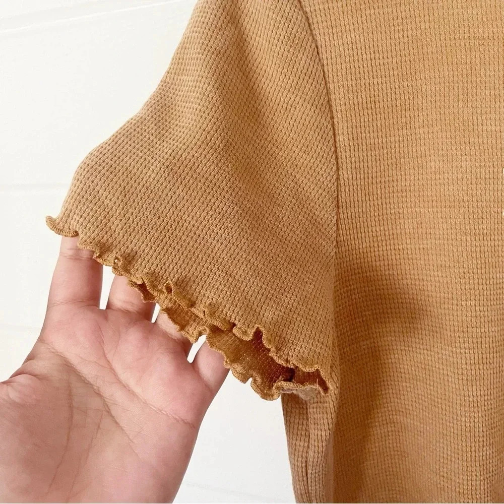 American Eagle Women’s Brown Crop Baby Tee Scalloped Hem Size XL - Picture 6 of 9